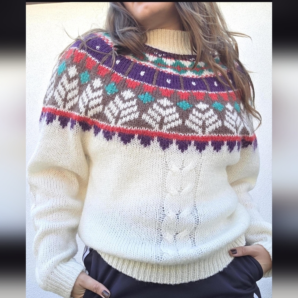 Vintage Nordic Style Winter Sweater by DD Sloane / 1990s White Pullover Jumper - Picture 2 of 6